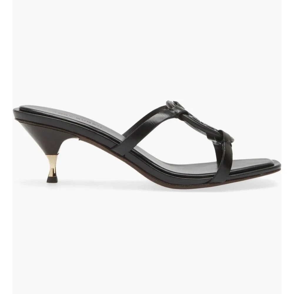 Tory Burch Bombe Miller Low Kitten Heel 55Mm Sandals Triple‎ Black Sz-9.5  $298